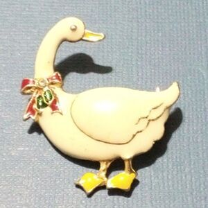 Vintage Enameled Christmas Goose Brooch